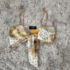 Cider Boho Paisley Tie Front Crop‎ Tank Top Mustard Yellow Size Small